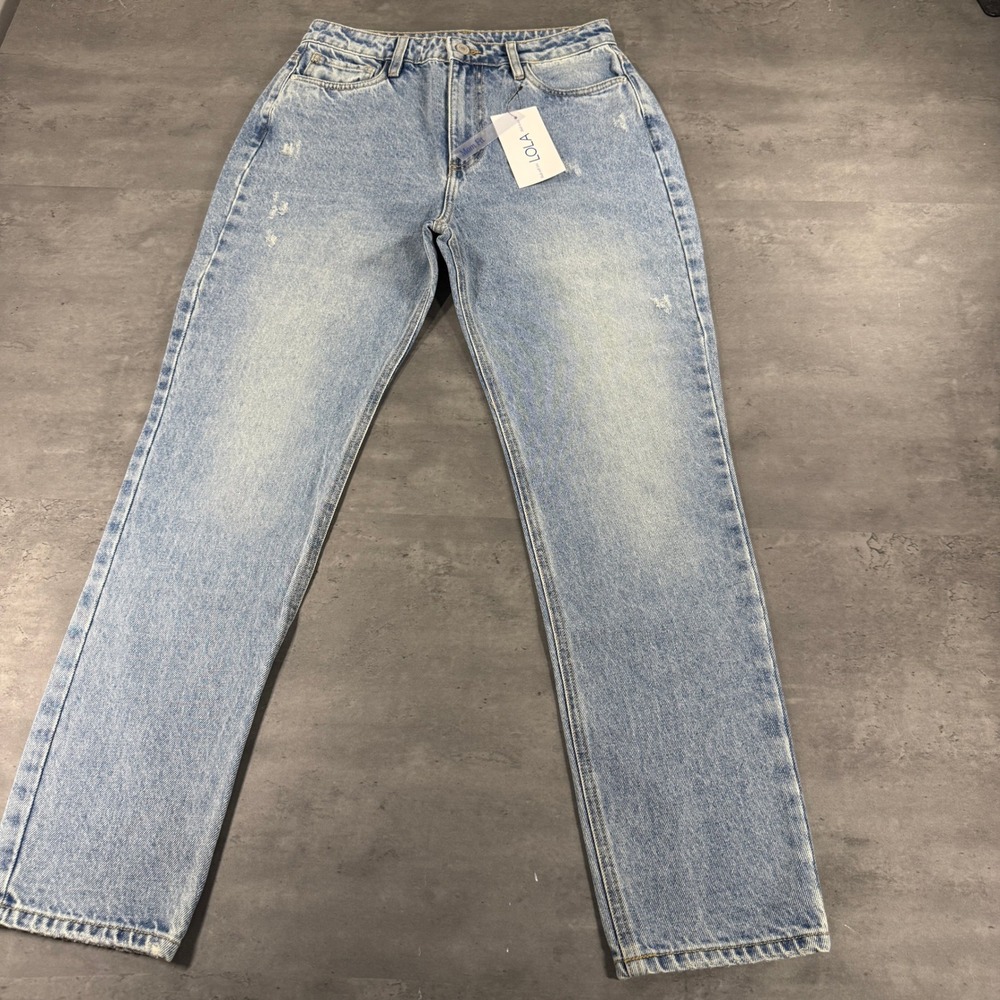Lola Jeans Women 8 Mom Fit Light Blue Denim Distressed NEW High Rise Faded Wash
